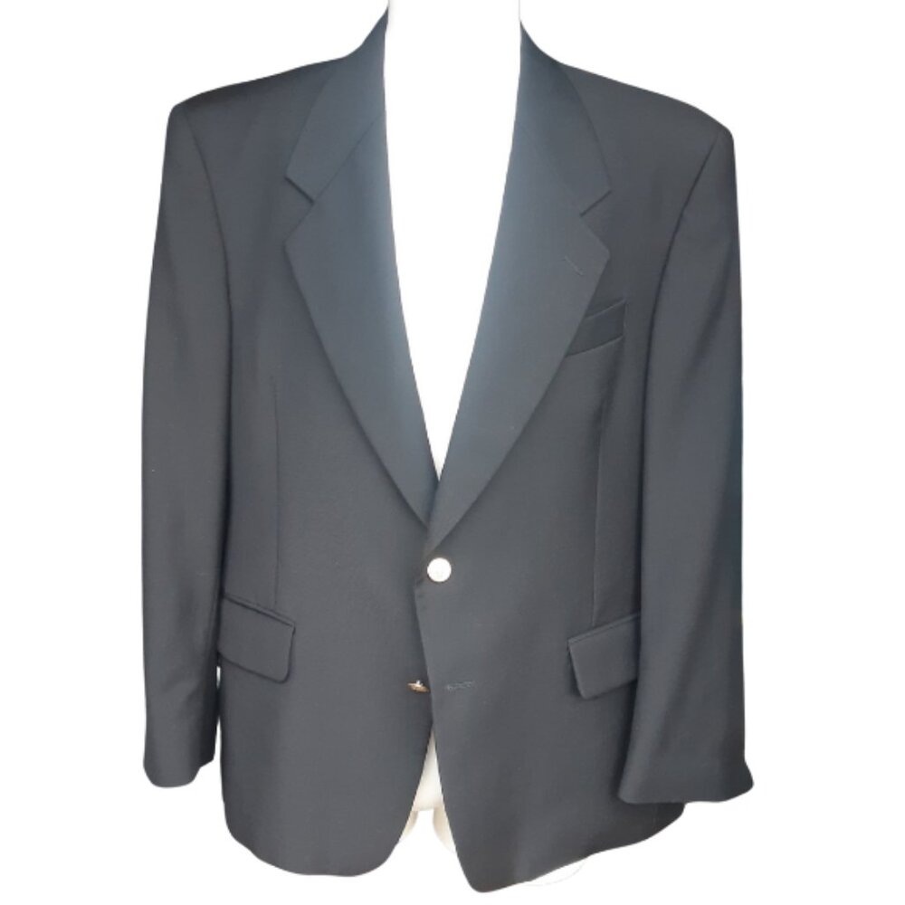 Eaton SZ 44R Black Men's 100% Wool 2 Button Sport Jacket Blazer